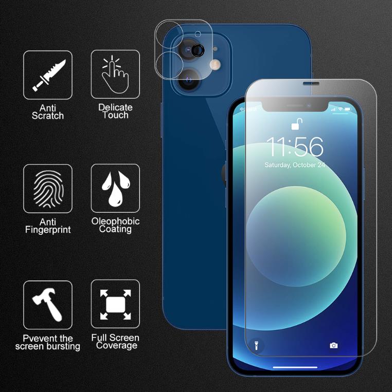 9H прозрачное закаленное стекло для объектива камеры телефона и протектор переднего экрана для iPhone 12 Pro