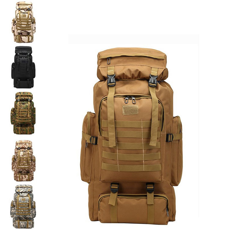 80L large capacity Outdoor Mountaineering Camping Hiking molle backpack tactical black nylon military
