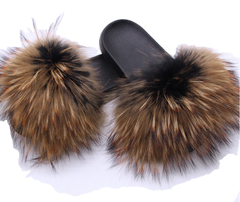 2021 Пользовательские Оптовые Модные женские и детские летние тапочки из натурального меха енота лисы