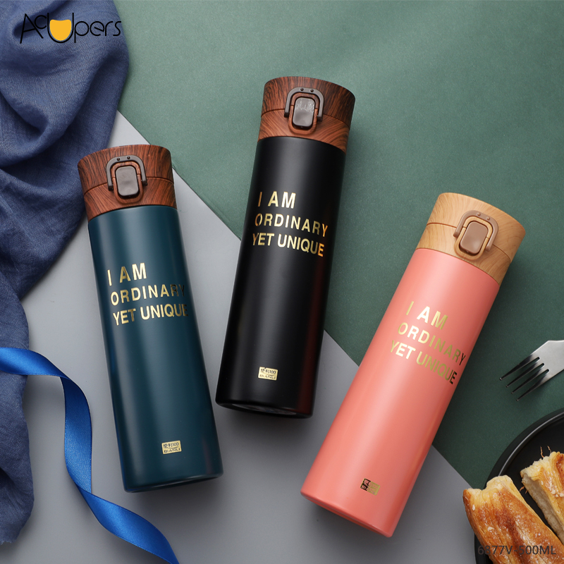 Изолированный Вакуумный Термос с двойными стенками 500 мл 17 унций 304SS, бутылка для воды с откидной крышкой