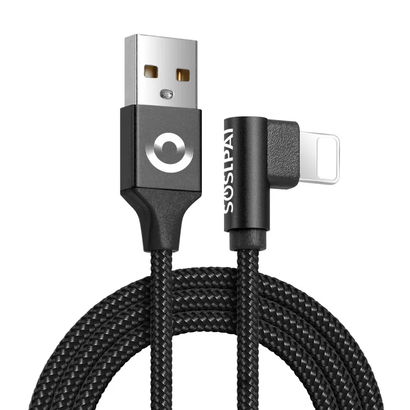 SOSLPAI 2019 cheap price usb data cable 90 degree design nylon wire for iphone usb cable charger
