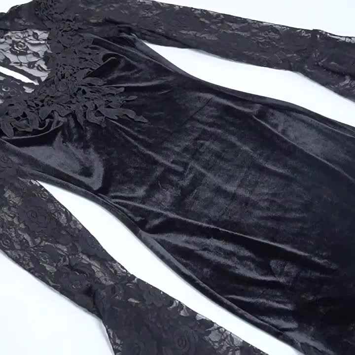 Goth Dark Gorgeous Victoria Gothic A-line Dresses Female Elegant Evening  Lolita Party Wear Grunge Sling Lace Hem Alt Cloth