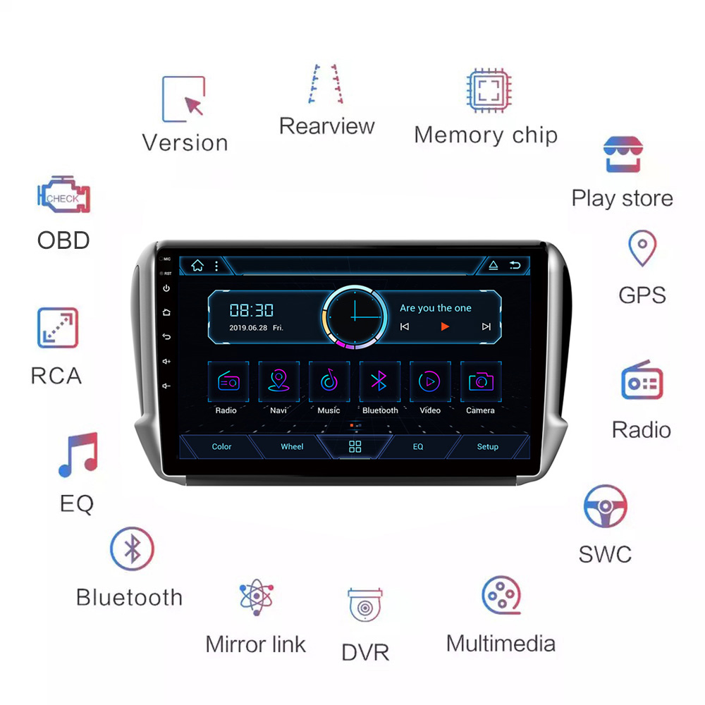Android Car Video 9 Inch PX6 Dashboard Placement Monitor With FM/AM/RDS/AHD/DSP Touch Screen Car Stereo For Peugeot 2008