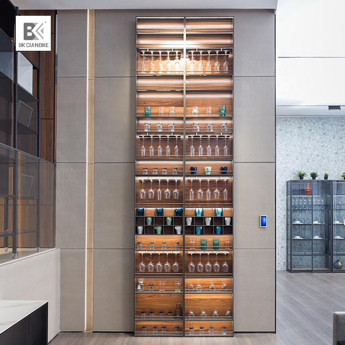 现代餐厅金属玻璃酒柜酒吧厨房储物柜下酒柜酒杯架柜下