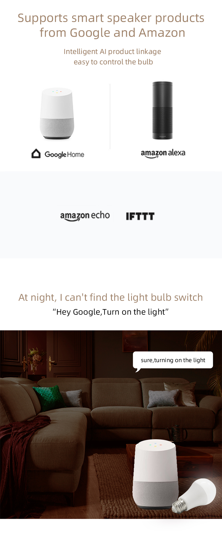 WIFISMART BULB APP+Voice ControlLet the light listen to you Fixed time |brightness adjustment |color temperature