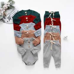 2pcs/Set Wholesale Baby Clothes in Bulk Baby Clothes Winter Ribbed Solid Clothes Sets Long Sleeve Bodysuits Elastic Pants