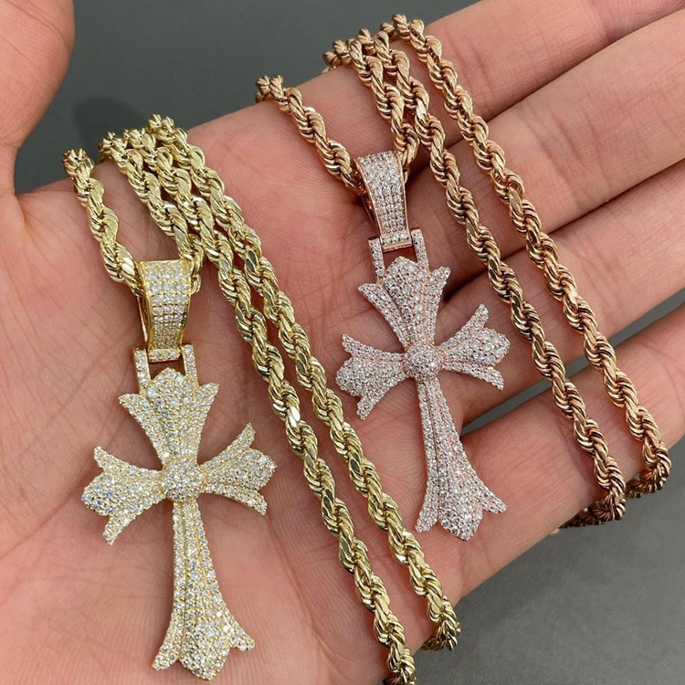 New Arrival 10K 14k Gold Cross Hearts 3cts Moissanite Diamond Cross Pendent for Men's Jewelry