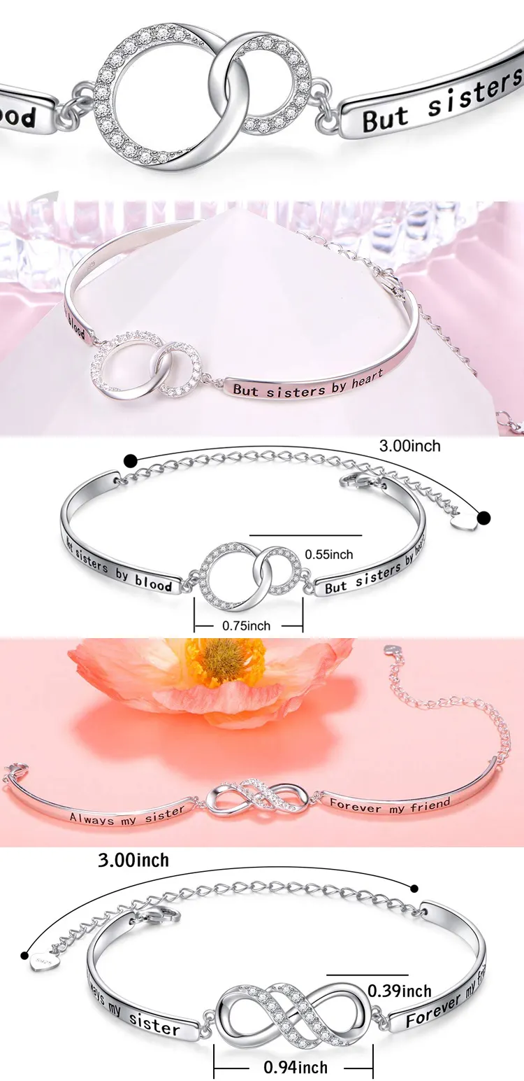2020 new personalized engraved women jewelry custom hear infinity charm adjustable 925 sterling silver bangle bracelet blank