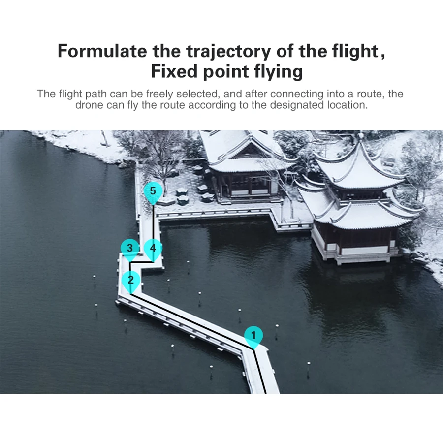 Flytec T15 Drone, the flight path can be freely selected, and after connecting into a route, the drone can
