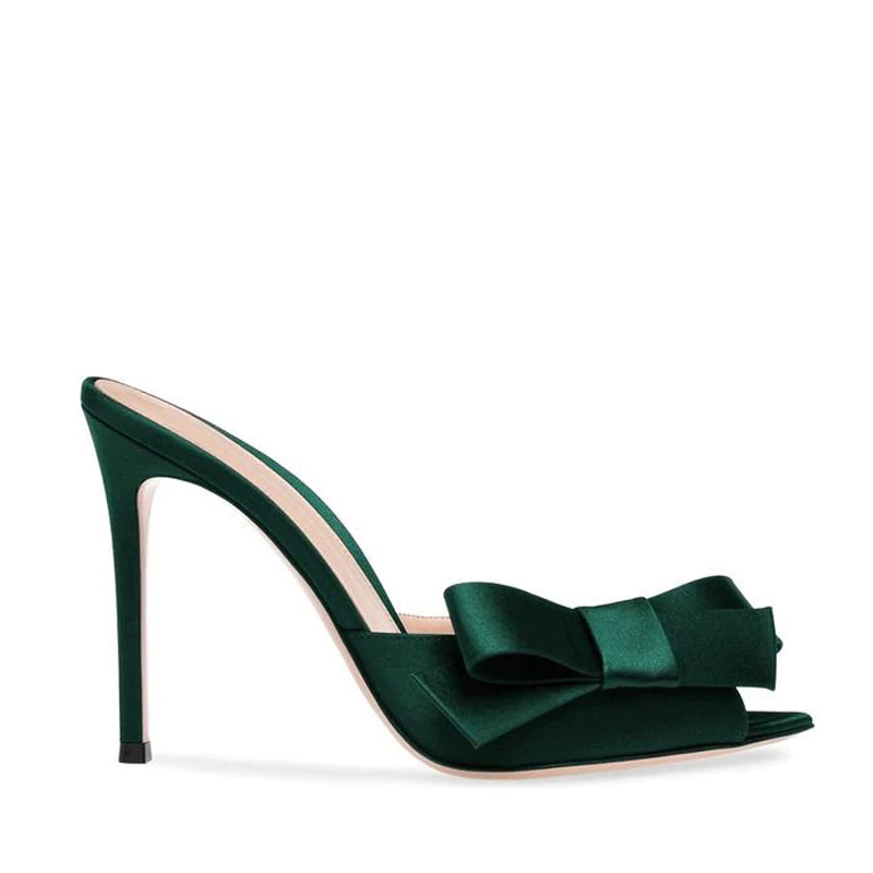WETKISS/оптовая продажа детские зеленые атласные женские туфли на шпильке; Женские туфли на высоком каблуке без задника с открытыми пальцами Босоножки с открытым носком; Босоножки с открытой пяткой; С бантом