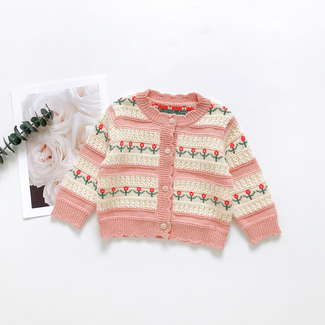 PHB 11919; Дизайн в полоску в Корейском стиле; Модные свитера для маленьких девочек, розовые кардиганы 2020