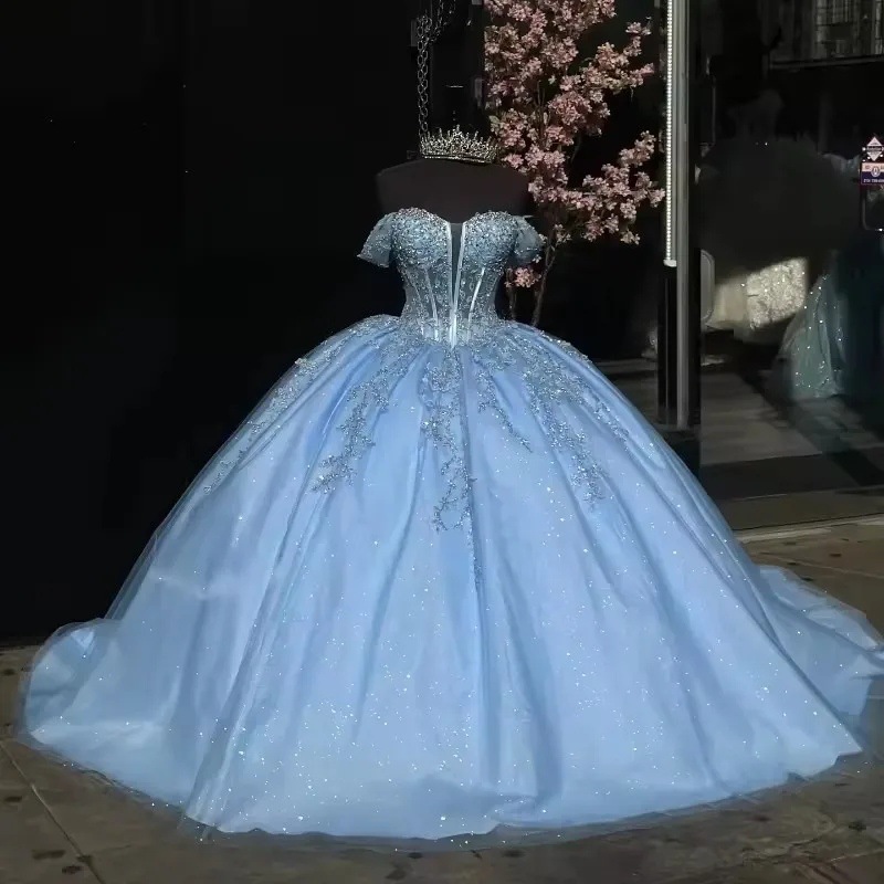 New Off-Shoulder Light Blue Sparkling Diamond Floor-Length Winter Evening  Dress Solo Performance Art Exam Prom Bridal Gown| Alibaba.com