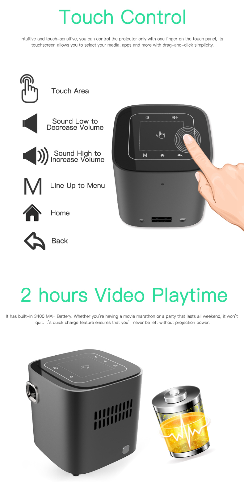 New arrival Mini Home Theater S12 for 1080P Android 7.1.2 1g16g Portable DLP Projector