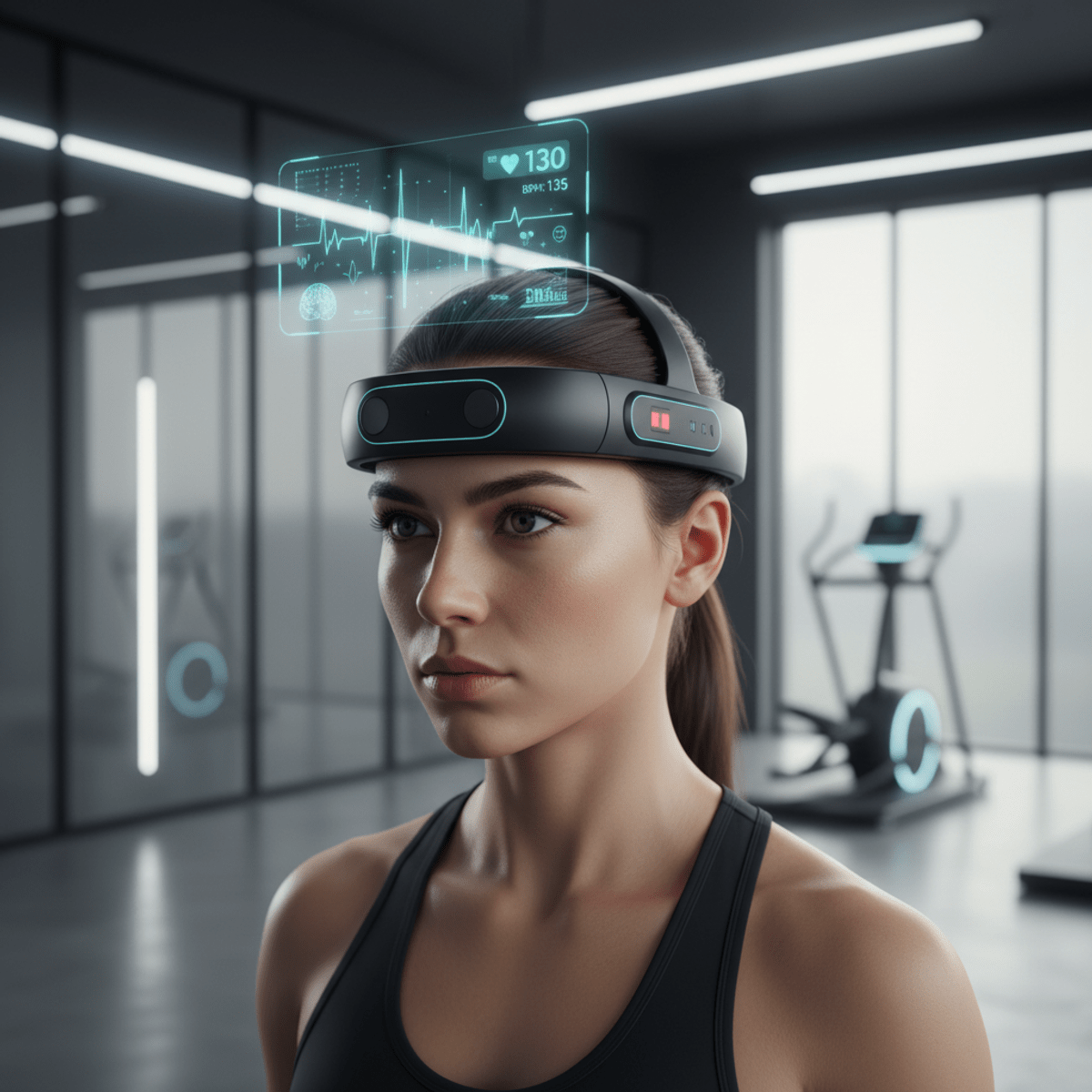 Sleek smart headband with EEG and PPG sensors monitors athlete's heart rate.