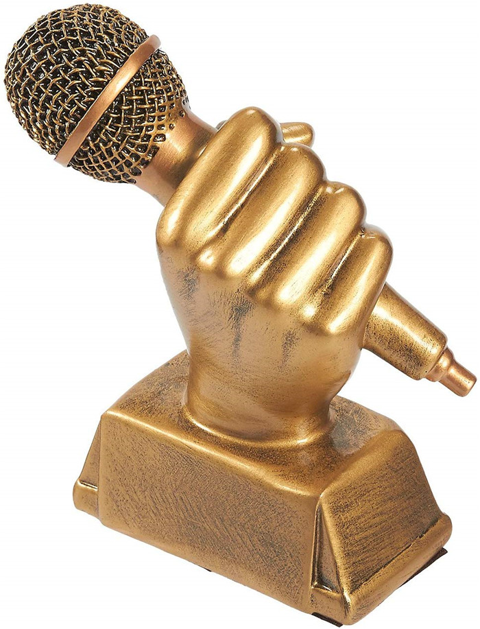 聚树脂/树脂金色麦克风奖杯-小型树脂歌唱奖奖杯,用于卡拉ok,歌唱比赛