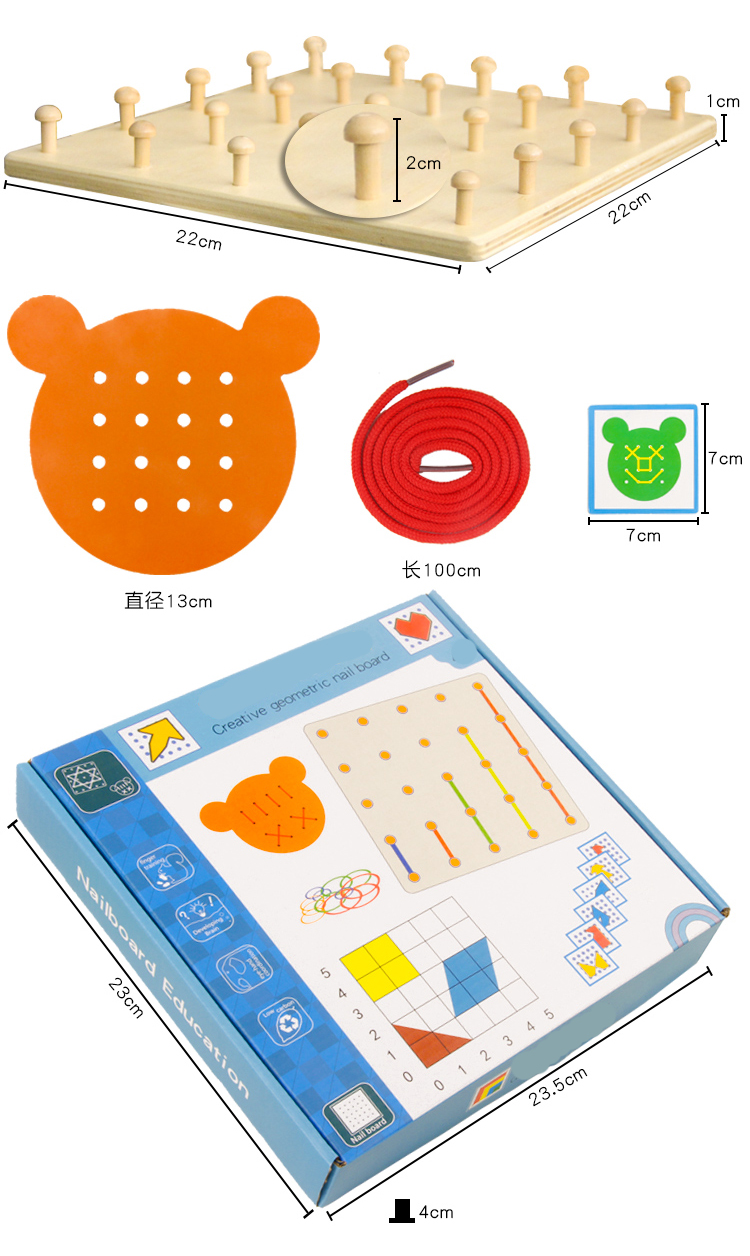 Wholesale Custom Montessori Wooden Geometric Creative Nail Board Hot Selling Develop Kids Hand-eye Coordination Educational Toys