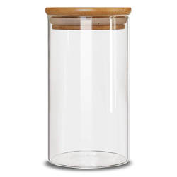 Customizable height 450 ml glass storage jar with bamboo cover