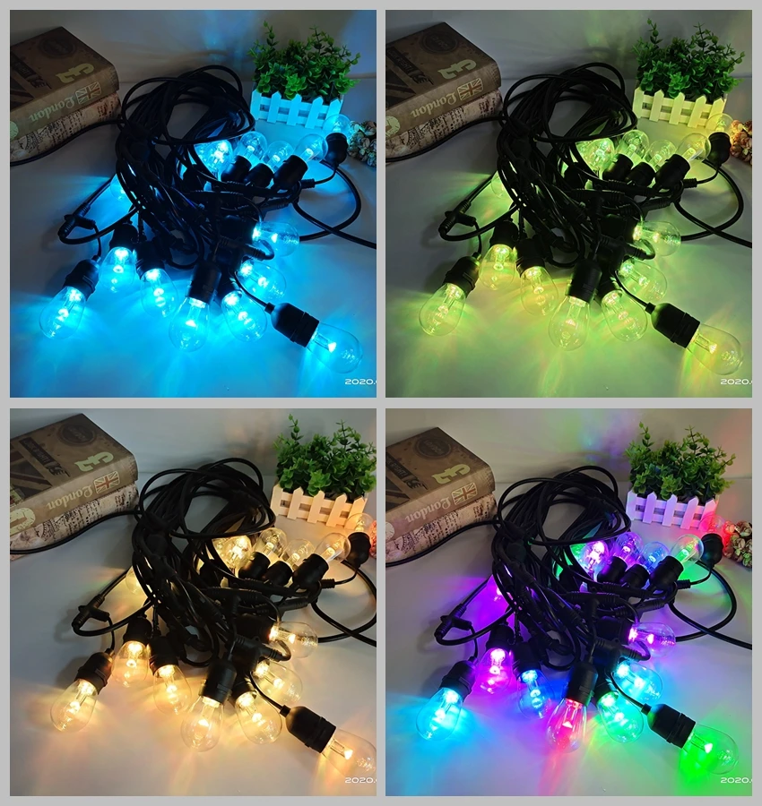 48ft 15socket ip65 waterproof voice control RGBW S14 patio decoration LED string light