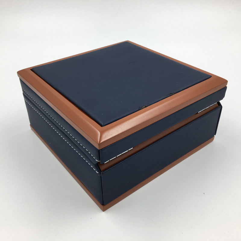 Hot Sale Professional Unique Single Dark Blue Wooden Watch Leather Storage Orgaenizer Box