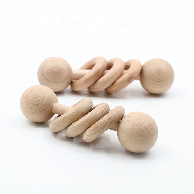 Деревянные детские погремушки для прорезывания зубов с 3 кольцами