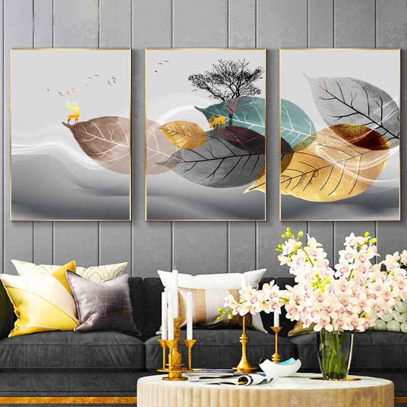 Abstract Golden Leaf Vein Poster Canvas Print Plant  Art Picture Modern Minimalist Living Room Home Decorative Painting