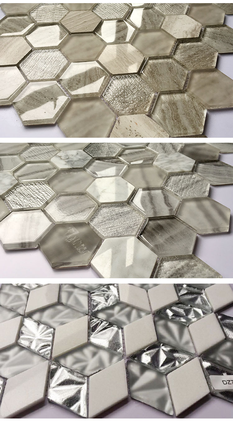 Bathroom Decor 300X300mm Glossy Glass Hexagon Mosaic Tile