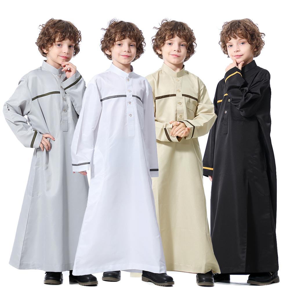 Boys Kids Thobe Jubba Qatari Collar Islamic Childrens Robe Kaftan Arab Clothing
