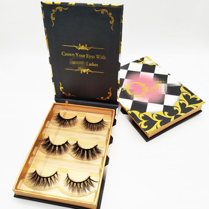 3D Mink Eyelashes 3 Pairs False Lashes Book Custom Package Box With Tweezer