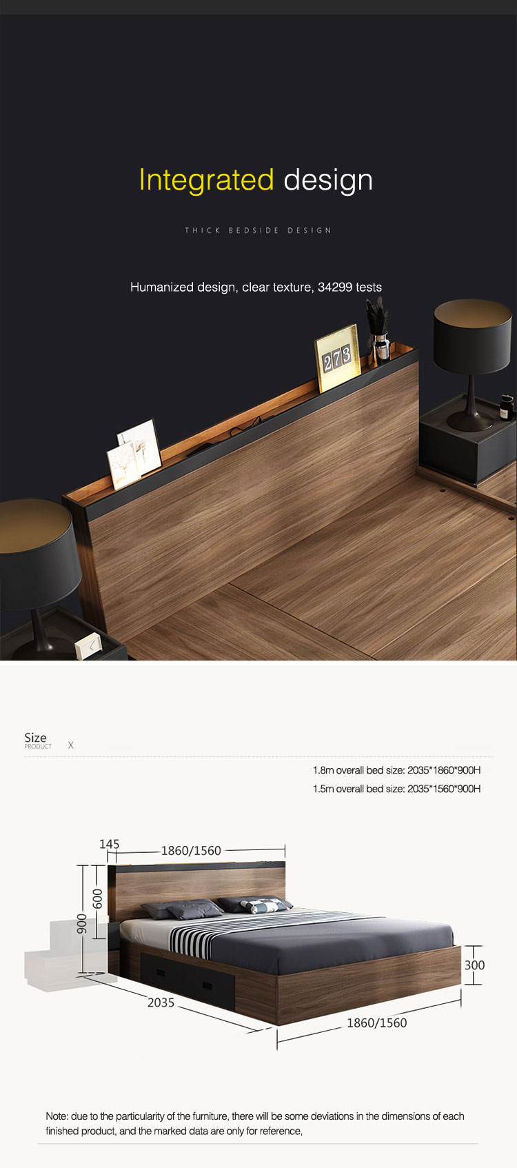 New bedroom set modern adult walnut color bed with storage luxury furniture bedroom bed with mattress