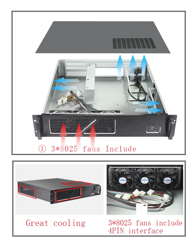 Rack Pc Chassis  2u Short Rackmount Chassis with 3 Internal 3.5" HDD GPU Server Case DIY new design Chassis