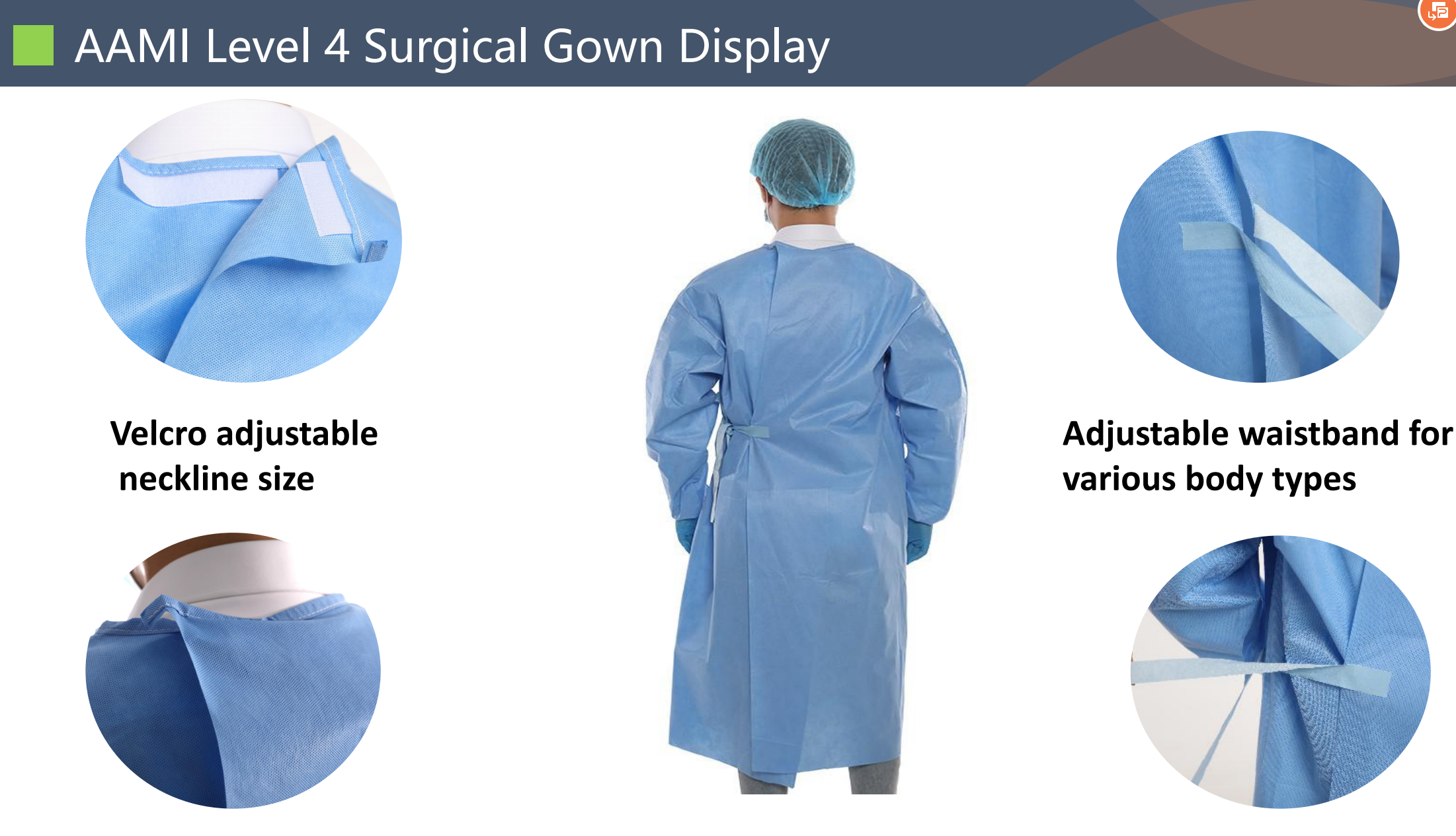 510K EN13795 PE Isolation Gown Medical AAMI Level 4 Surgical Gown