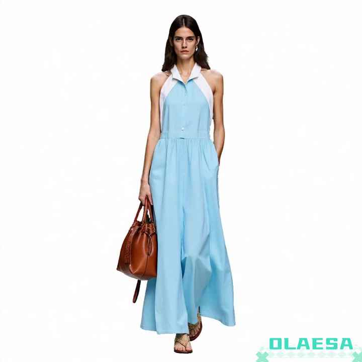 2026 New Design Summer Casual Sleeveless a Line Maxi Dress Light Sky Baby  Blue Dress for Women