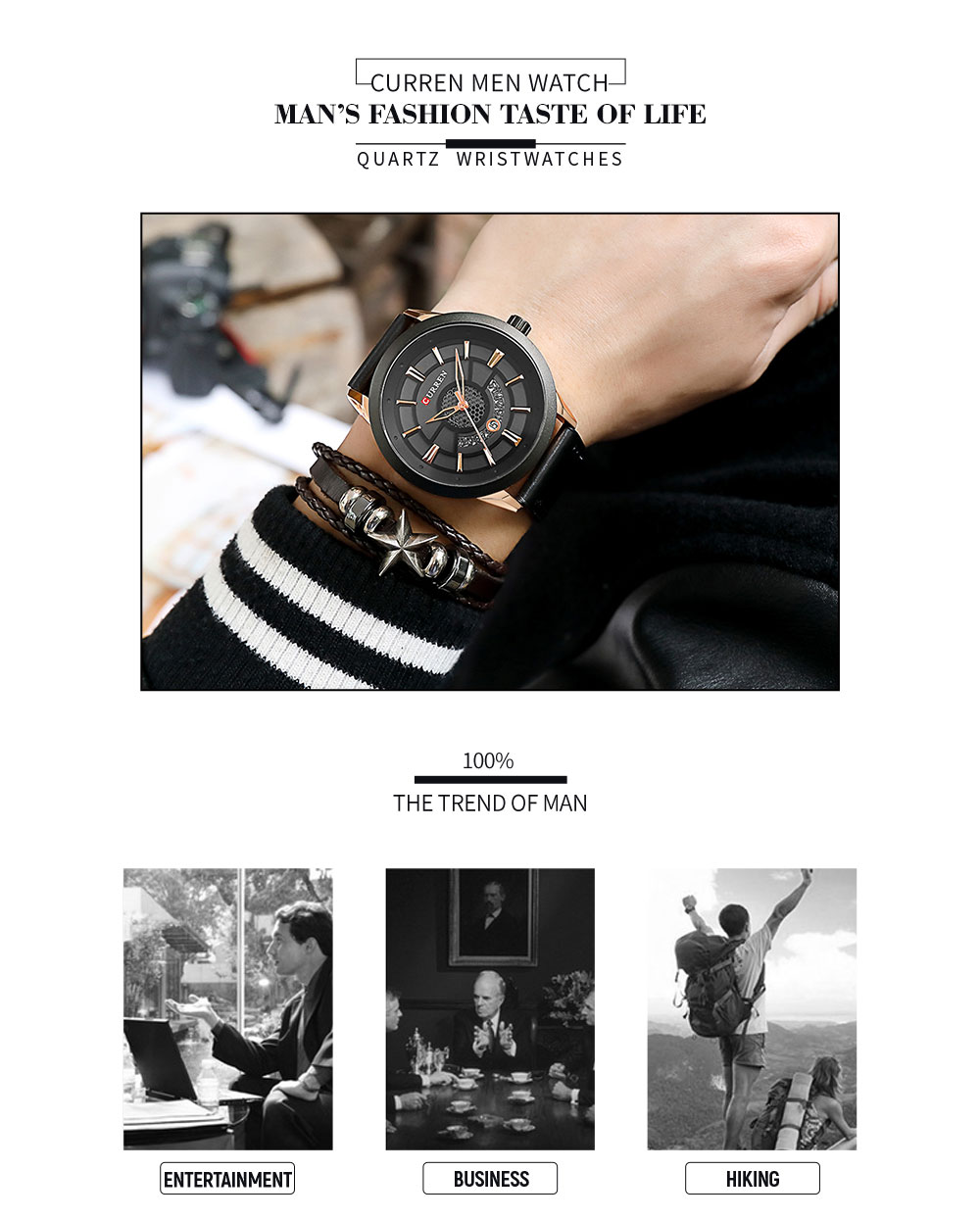 Curren *出品 CURREN 8337 Luxury Golden Male Quartz Watch - Designer Steel