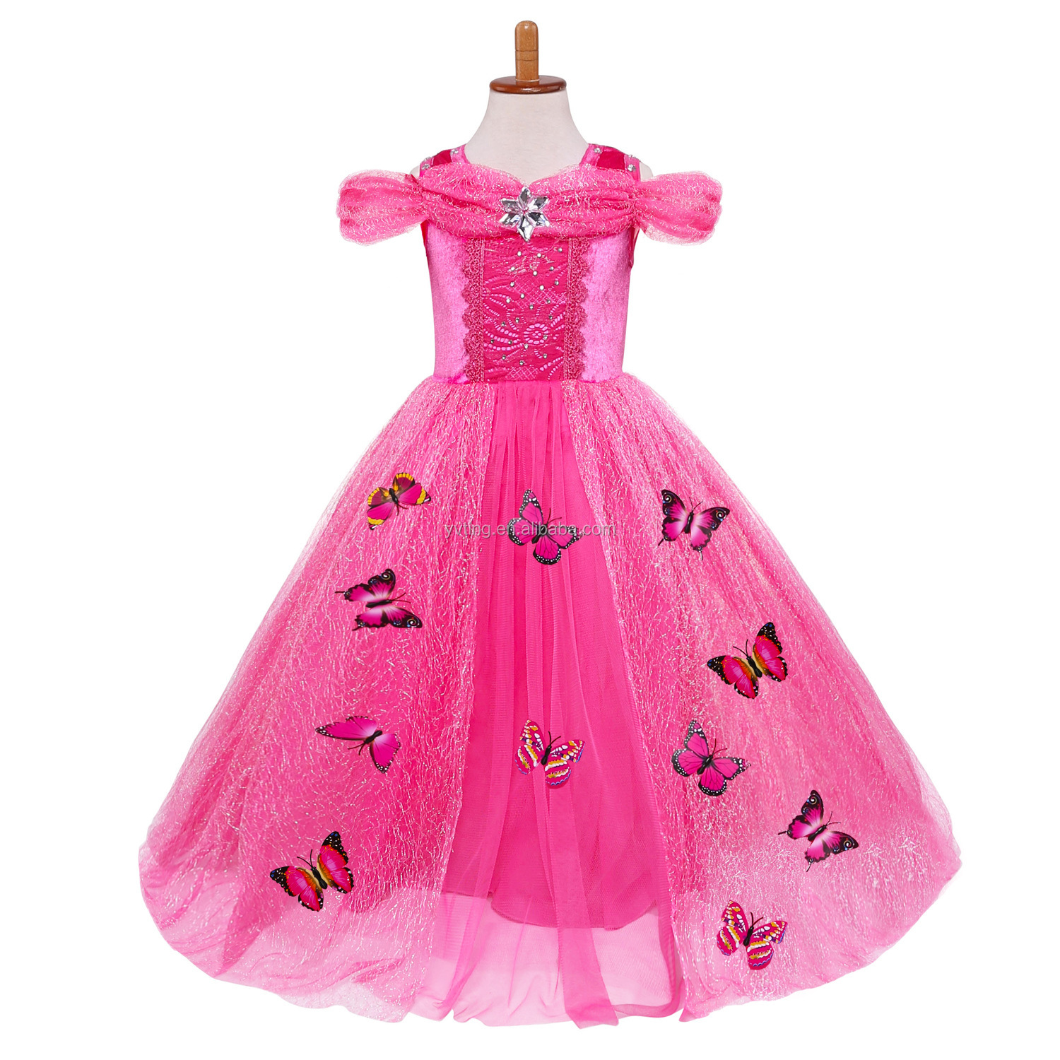 New Children's Carnival Party Costume pink  Costumes Butterfly Puff Sleeve Dress