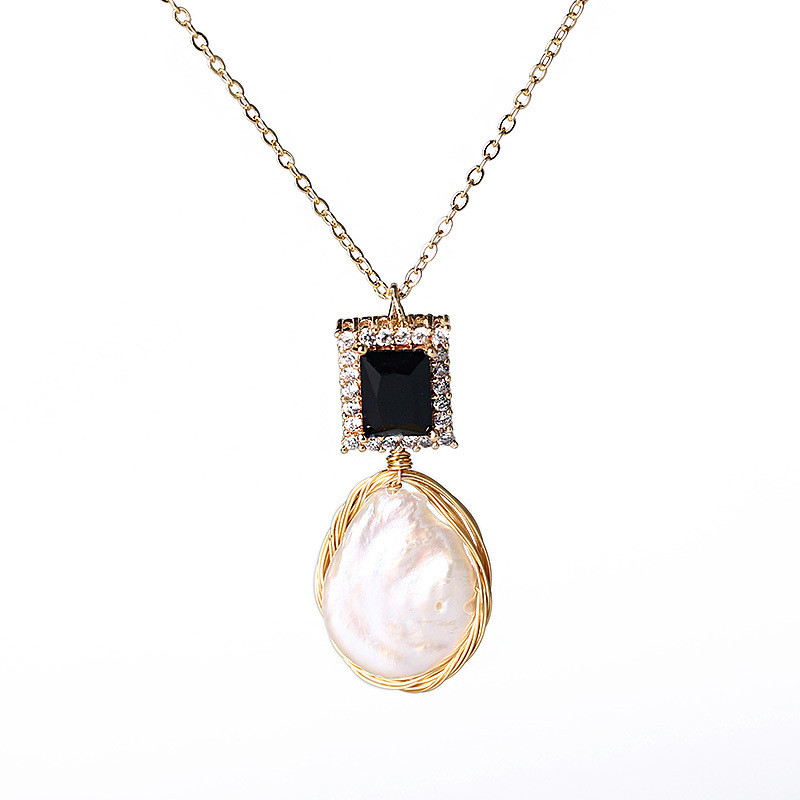 Ювелирные изделия Aimgal, Модные индивидуальные натуральные пресноводные жемчужины, медное покрытие, 14K золотой воротник с женским корейским черным цирконием, кольцо