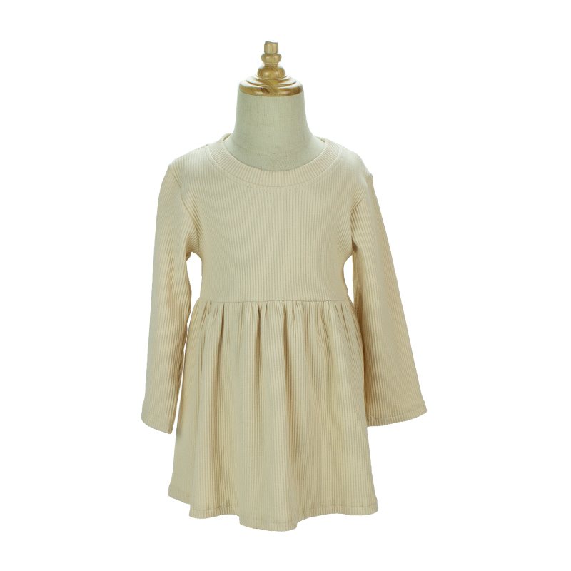 Новая одежда для детей ясельного возраста одежда белого цвета и цвета слоновой кости в рубчик, хлопковое платье для девочек; Детская одежда с длинными рукавами для маленьких детей; Платье