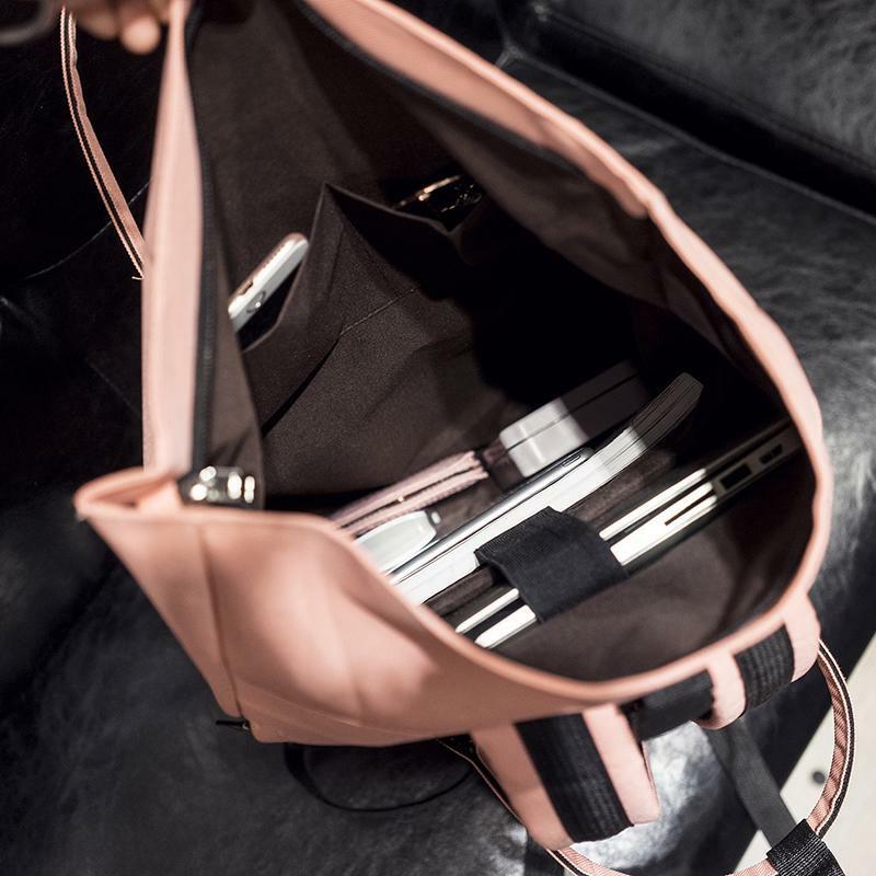 USB 충전으로 핑크 재활용 rpet 롤탑 배낭 패션 롤업 여행 배낭 데이팩