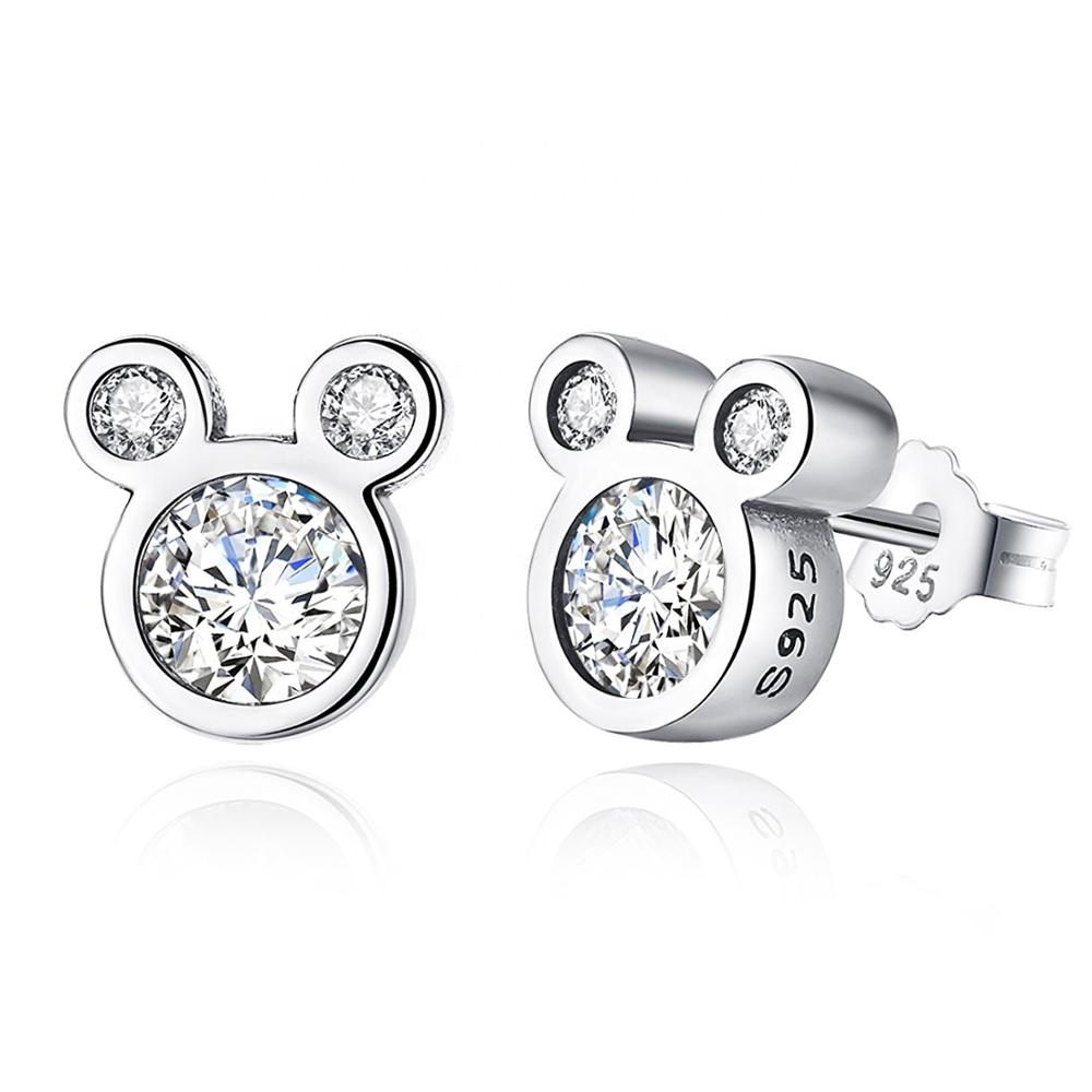 925 Plata Esterlina Pendientes De Mickey Mouse espárragos claro Cubic Zirconia Lindo Regalo