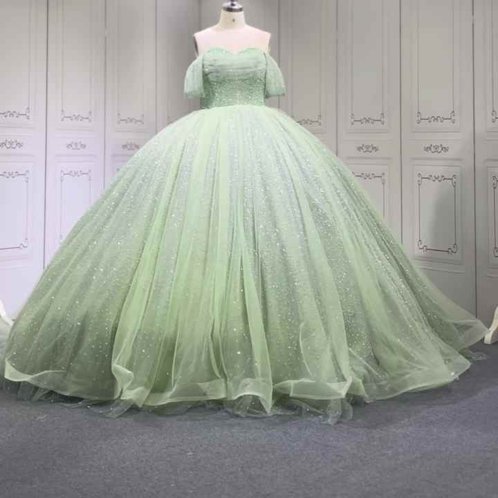 strapless open back dress Shiny Light Sage Green Princess Dress with Flowers, Ball Gown Sweet 16 –  formalgowns main image 0