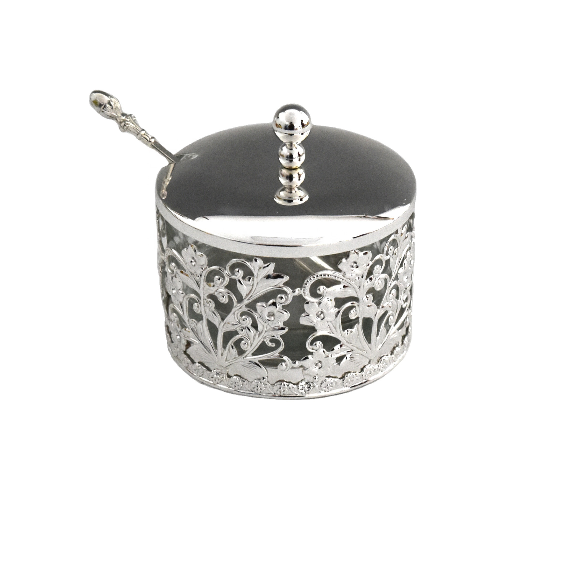 Металлические возвращенные подарки, чашка для хранения приправ из Индии, посеребренный сахарница с ложкой