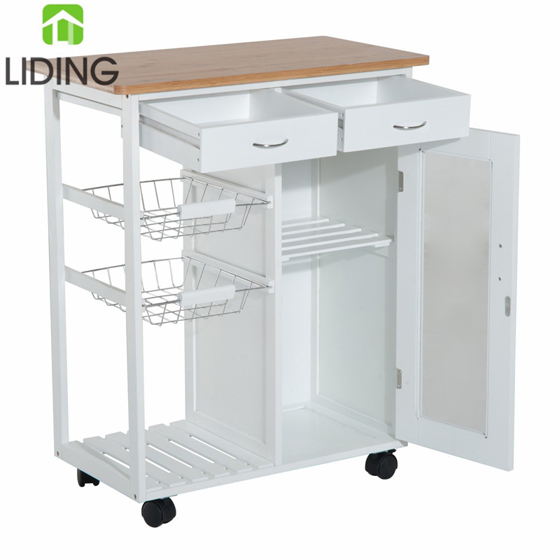 Деревянная современная кухонная тележка с корзиной