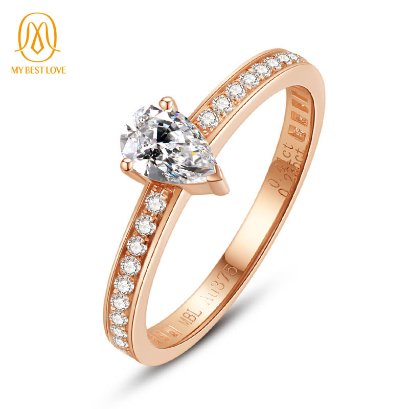 AAA Gems New Arrival Engagement 9K Pear Moissanite Ring White Gold Solitaire Moissanite Ring