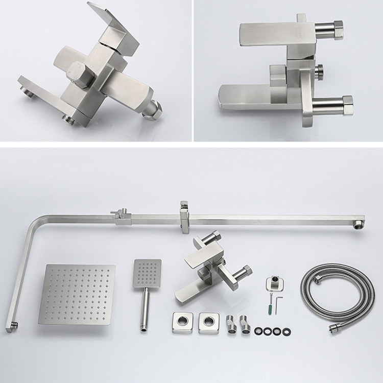 PHASAT Stainless Steel Shower System - 3 Function Wall Mount Outdoor Shower