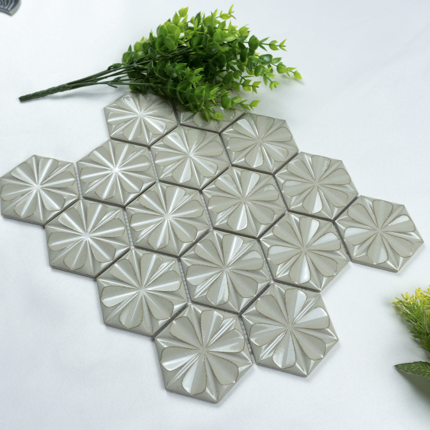 Grey Fambe Hexagonal Mould Wall Decoration Ceramic Mosaics Ceramic Wall Tiles