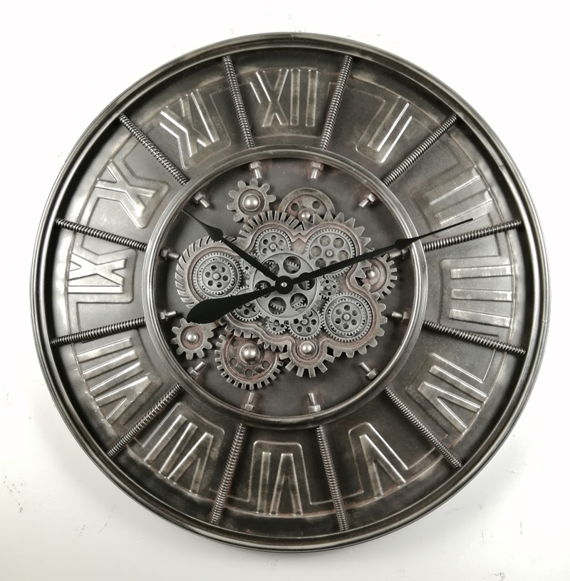 Factory hot sale COG wall clock roman numerals metal moving gear 3d home decorative