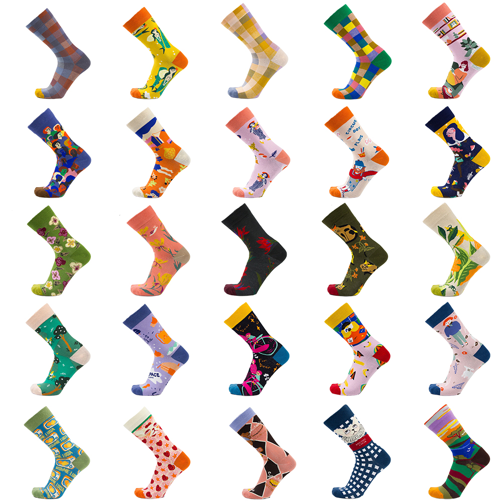 Оптовая продажа, веселые жаккардовые носки для катания на коньках, цветные модные дизайнерские носки, мужские носки