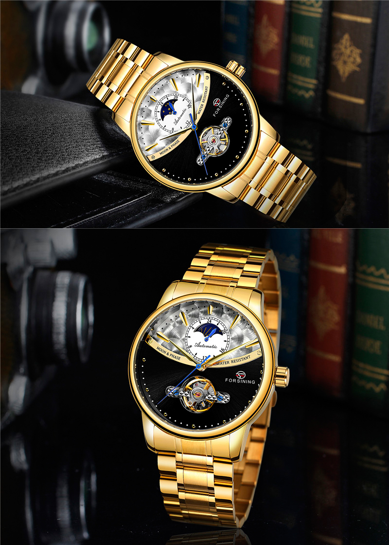 Forsining 8179 Steampunk De Luxe Cadran Noir Hommes Automatique Mécanique Montre-Bracelet Top Marque De Luxe Mâle Horloge Relogio acier bande