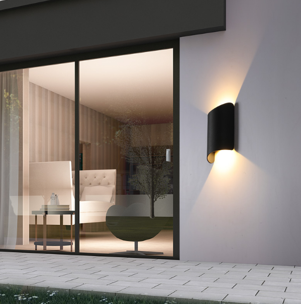 Modern 3000K warm light waterproof shell outdoor led round black aluminum wall lamp