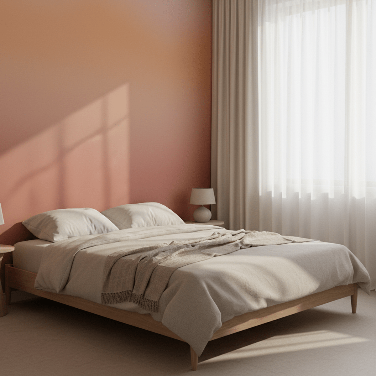 Soft aura gradient wallpaper in warm sunset oranges and dusty pinks. Ethereal aura gradient wallpaper with soft sunset oranges and dusty pinks on a matte wall.