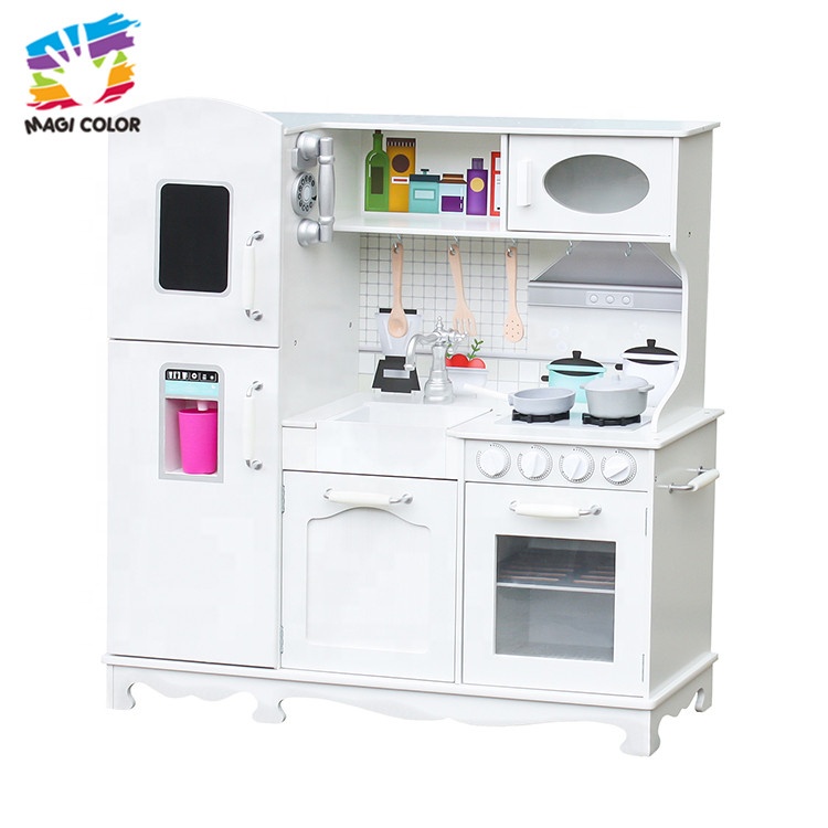Готовая к отправке большая детская деревянная белая кухонная игрушка для ролевых игр W10C409